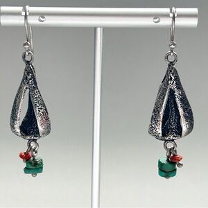 Vintage Brutalist Turquoise Coral Sterling Silver Earrings